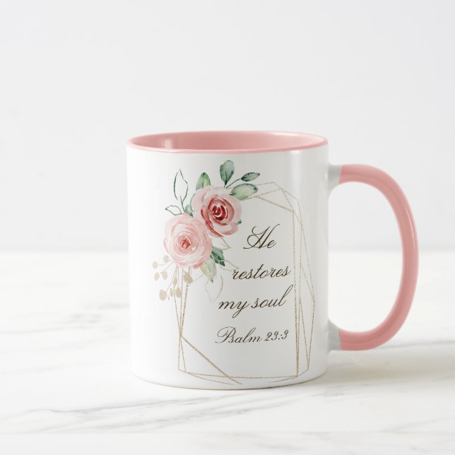 Psalm 23:3 Er restauriert mein Soul Bible Verse &  Tasse (Rechts)