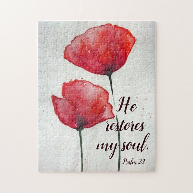 Psalm 23:3 Er stellt mein Soul Red Poppies Bibel w (Vertikal)