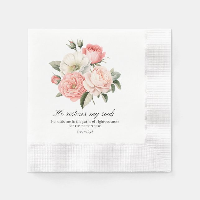 Psalm 23:3 He Restores my Soul Flowers Serviette (Vorderseite)