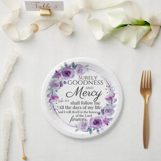 Psalm 23:6 Lila Blütenblüte Pappteller (Hochzeit)