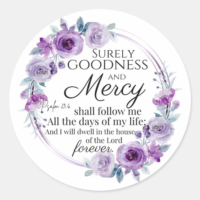 Psalm 23:6 Lila Blütenblüte Runder Aufkleber (Vorderseite)