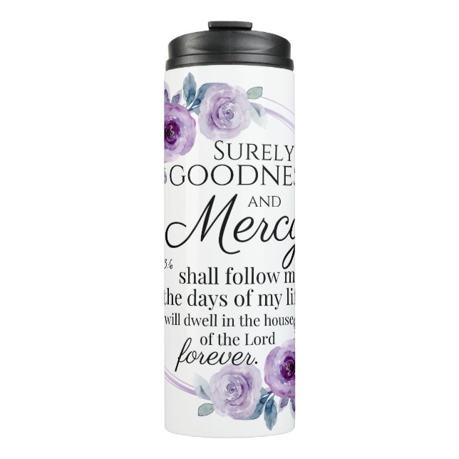 Psalm 23:6 Lila Blütenblüte Thermosbecher (Vorderseite)