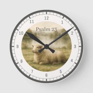 Psalm 23 Aquarell-Schaf Pastorale Glaubensdekorati Runde Wanduhr