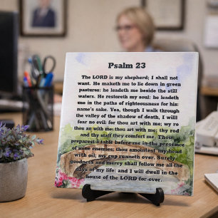 Psalm 23 Aquarellbrücke, rosa Blume Fliese