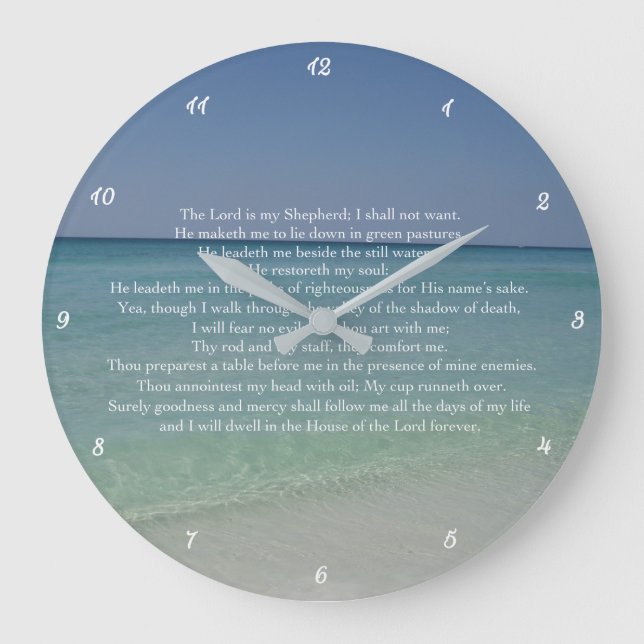 Psalm 23 Der Herr ist mein Hirte Schöner Strand Große Wanduhr (Vorderseite)