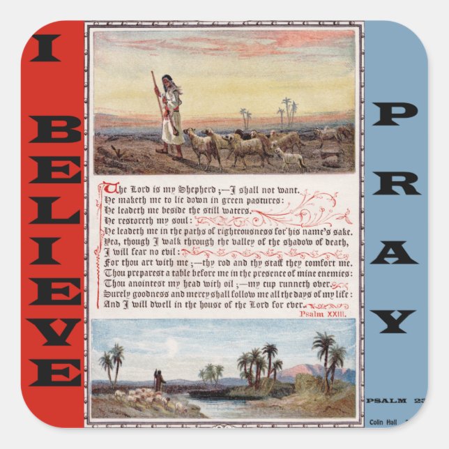 Psalm 23 Der Herr ist mein Hirtensticker Quadratischer Aufkleber (Vorderseite)