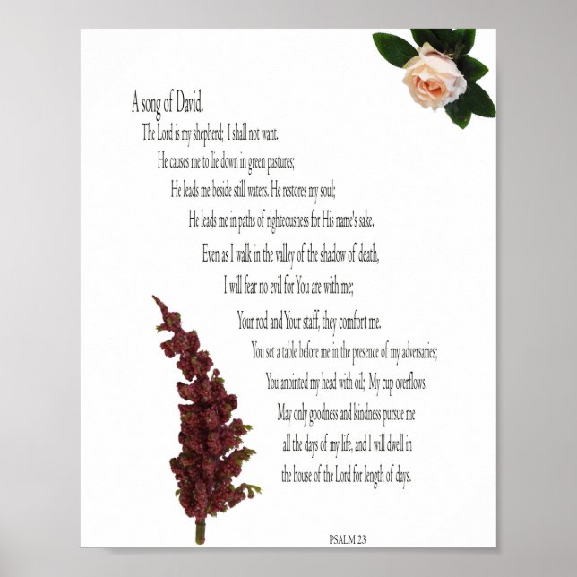 Psalm 23, Floral Grün, Value Poster Papier (Matt) (Vorne)