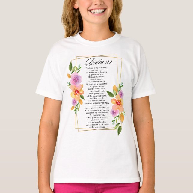 Psalm 23 Florales geometrisches Rahmenwerk T-Shirt (Vorderseite)