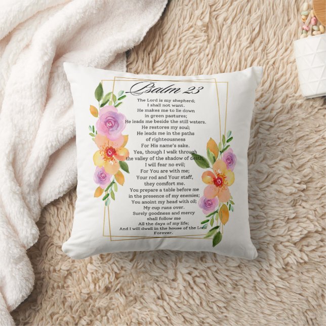 Psalm 23 Geometrische Blumenrahmen-Schrift Kissen (Decke)