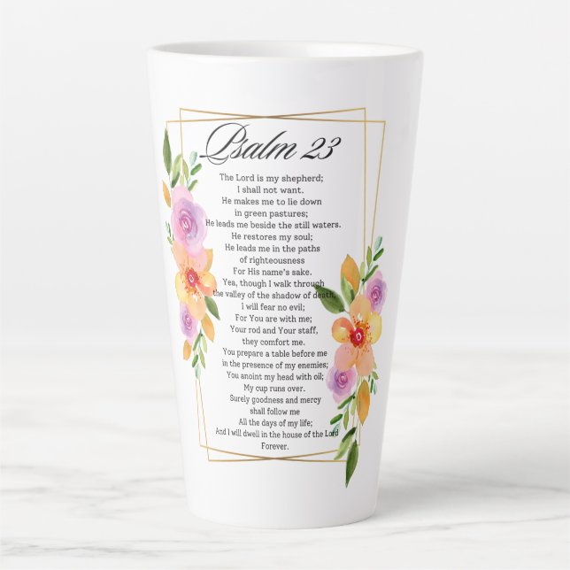 Psalm 23 Geometrische Blumenrahmen-Schrift Milchtasse (Vorderseite)