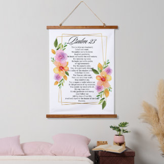 Psalm 23 Geometrische Blumenrahmen-Schrift Wandteppich Mit Holzrahmen
