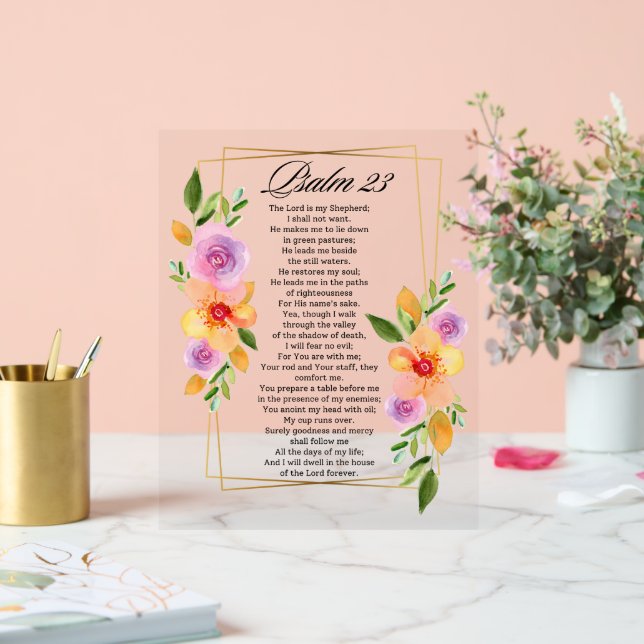 Psalm 23 Geometrischer Rahmen für Floral Acrylschild (Hochzeit)