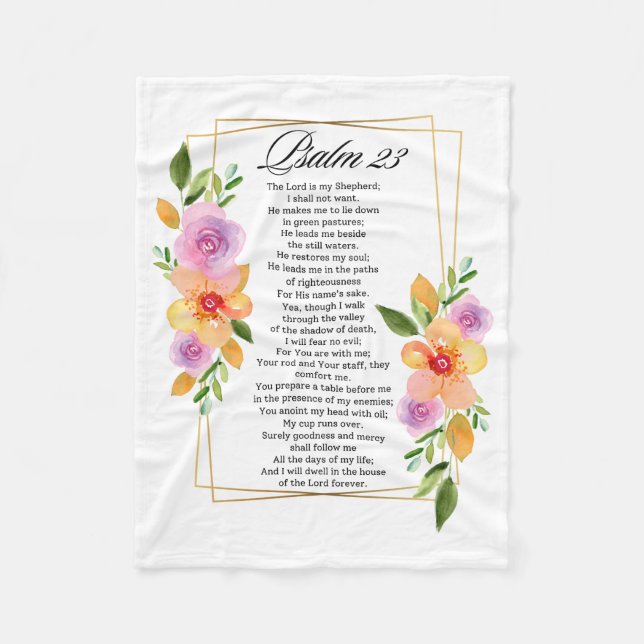 Psalm 23 Geometrischer Rahmen für Floral Fleecedecke (Vorderseite)