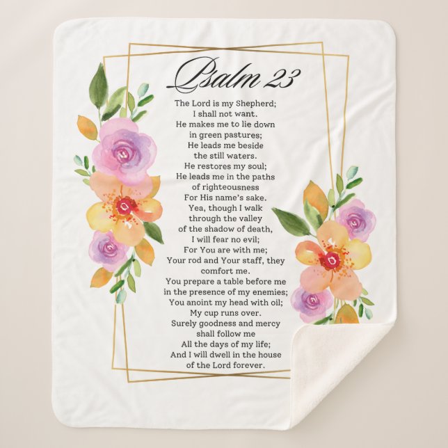 Psalm 23 Geometrischer Rahmen für Floral Sherpadecke (Vorderseite)