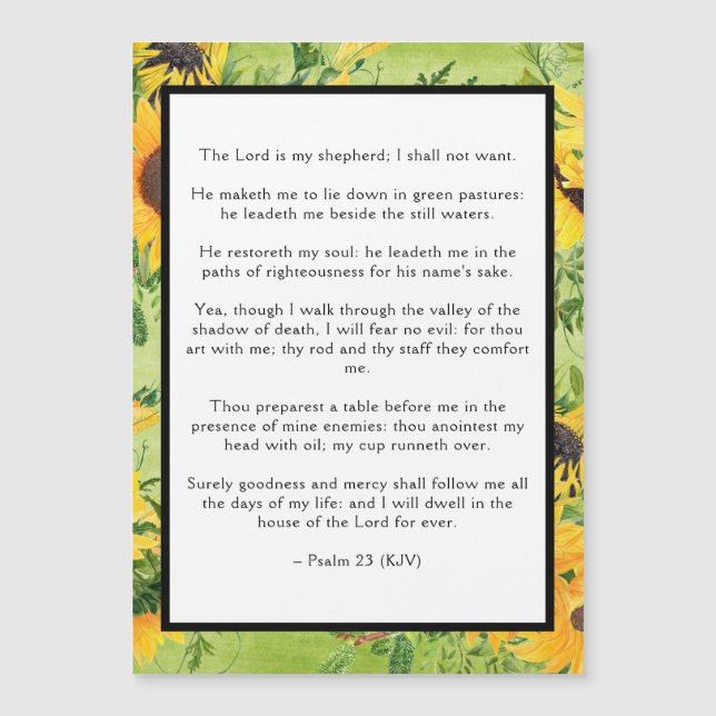 Psalm 23 Herr ist mein Hirte Sonnenblumen Magnetkarte (Vorderseite)