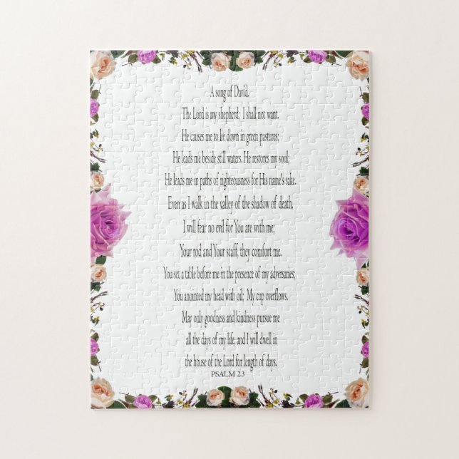 Psalm 23 Lila Blumengrenzen, Puzzle (Vertikal)