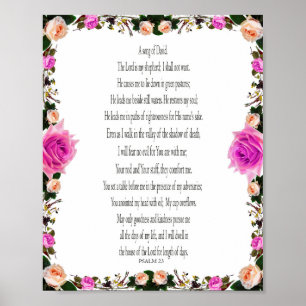 Psalm 23, Lila Blumenrand Poster Papier