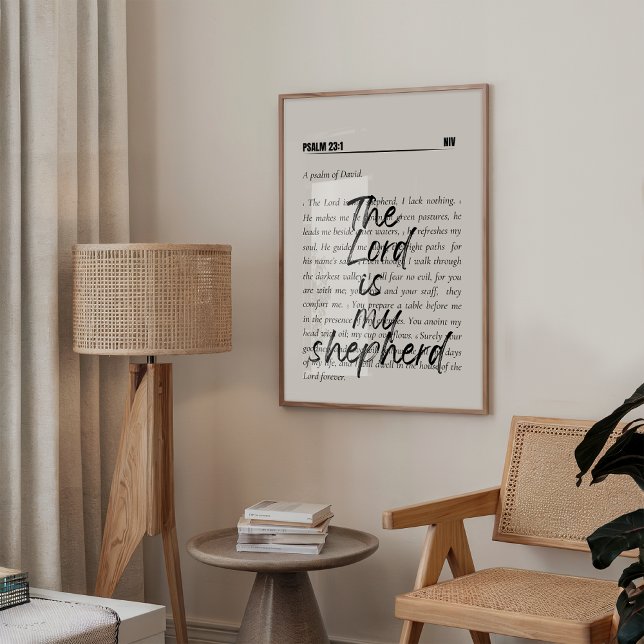 Psalm 23 Minimalistisches Schriftenposter Poster (Psalm 23 minimalist typography poster featuring the beloved verse “The Lord is my shepherd”.)