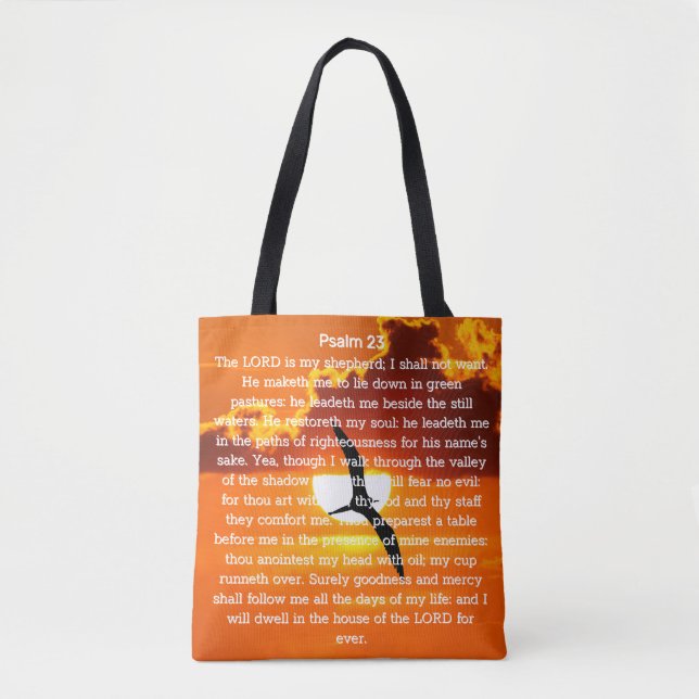 Psalm 23 Orange Sonnenuntergang Möwe Tasche (Vorderseite)