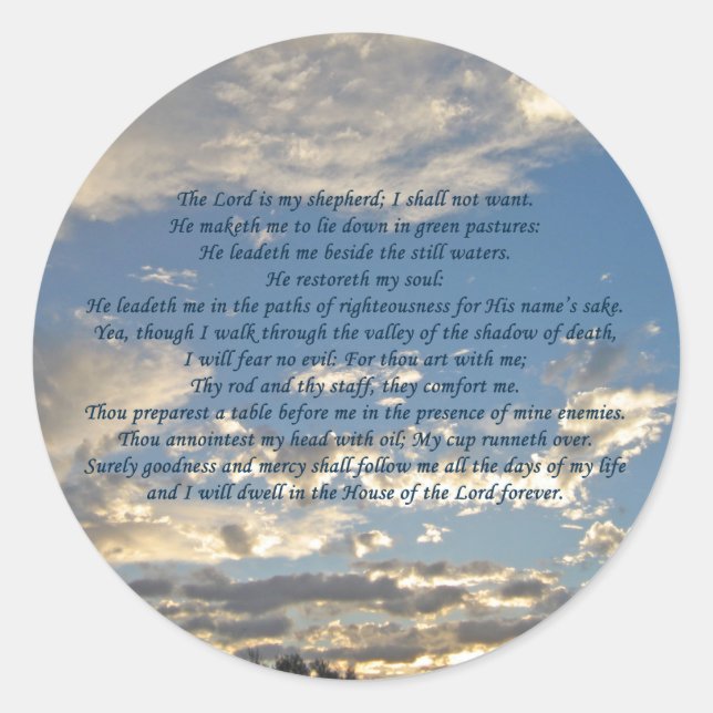 Psalm 23 Schönes Bibelverse Christlich Blau Runder Aufkleber (Vorderseite)
