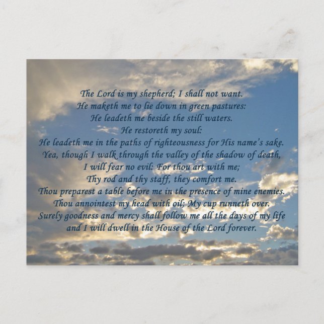 Psalm 23 Schönes Christliches Sky Foto Bible Verse Postkarte (Vorderseite)