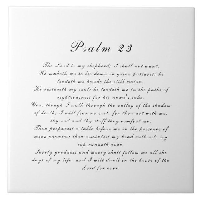 Psalm 23 Schrift Einfach Elegant Schwarz & Weiß Fliese (Vorderseite)