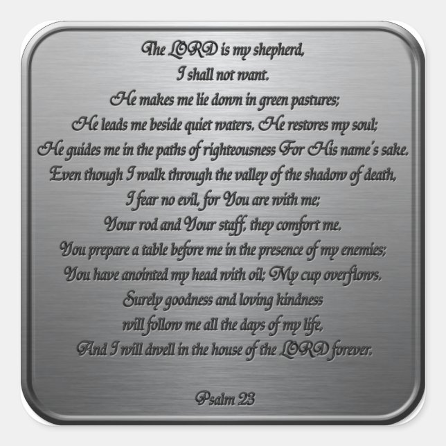 Psalm 23 - Stahl Quadratischer Aufkleber (Vorderseite)