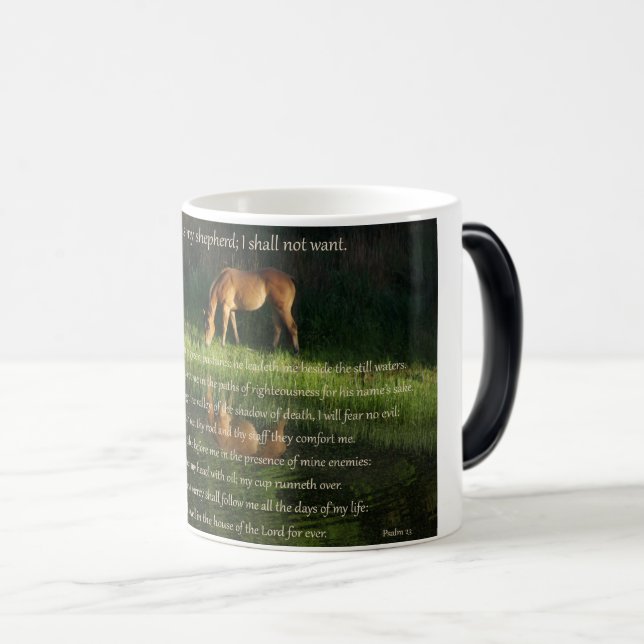 Psalm 23 Text mit Pferd neben noch Wasser reisen Verwandlungstasse (VorderseiteRechts)