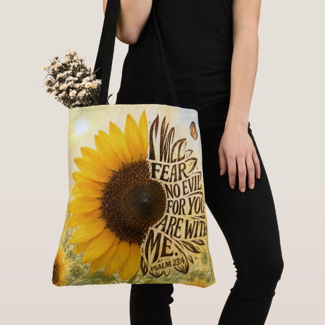 Psalm 23 Vers 4 in Sonnenblume Tasche (Von Nahem)