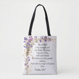 Psalm 28:7 Bibelvers, Lila Lavendel Blumen Kunst Tasche