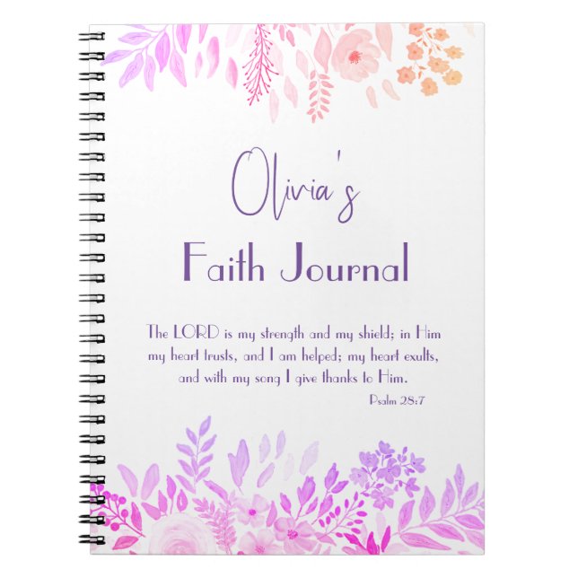 Psalm 28:7 Fröhliches Pink Lilac Floral Gebet Notizblock (Vorderseite)