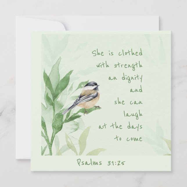 Psalm 31:25 Sie ist bekleidet mit einer Festigkeit Karte (Vorderseite)