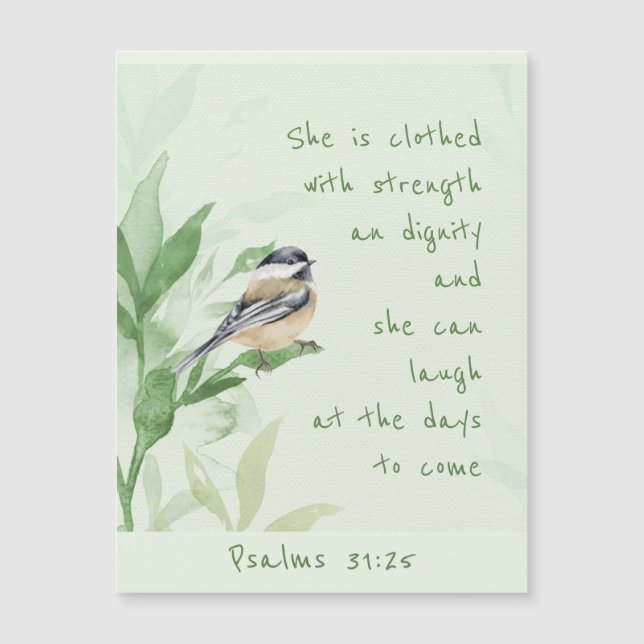 Psalm 31:25 Sie ist bekleidet mit einer Festigkeit Magnetkarte (Vorderseite)