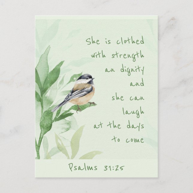 Psalm 31:25 Sie ist bekleidet mit einer Festigkeit Postkarte (Vorderseite)
