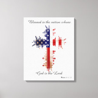 Psalm 33:12 amerikanisches Flaggenkreuz Leinwanddruck