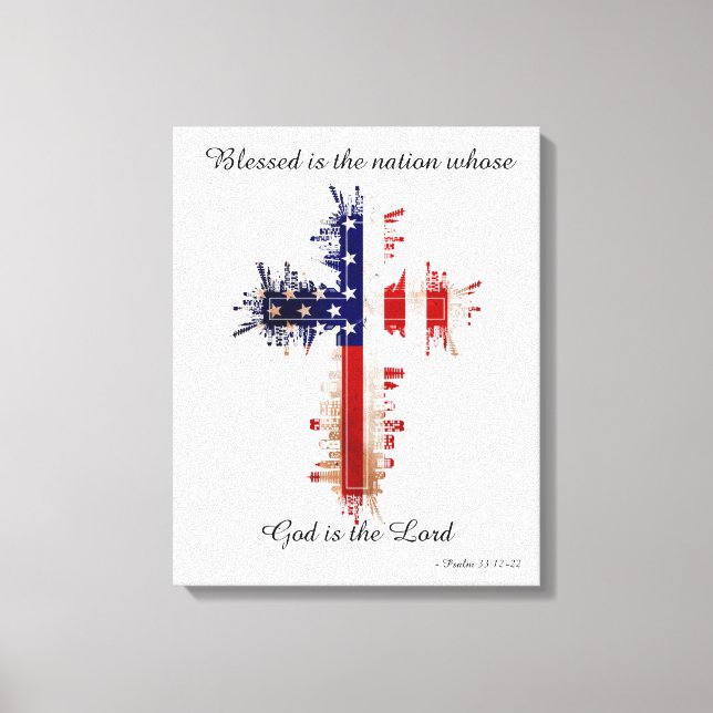 Psalm 33:12 amerikanisches Flaggenkreuz Leinwanddruck (Vorderseite)
