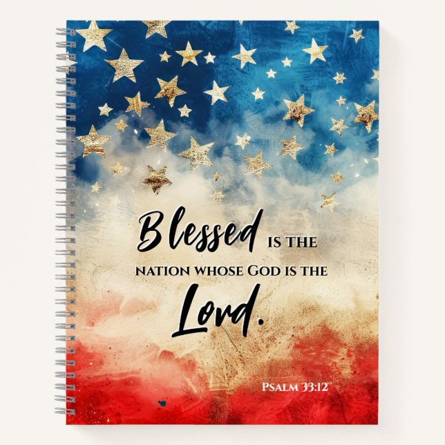 Psalm 33:12 Gesegnet ist die Flaggenbibel der Nati Notizbuch (Vorderseite)
