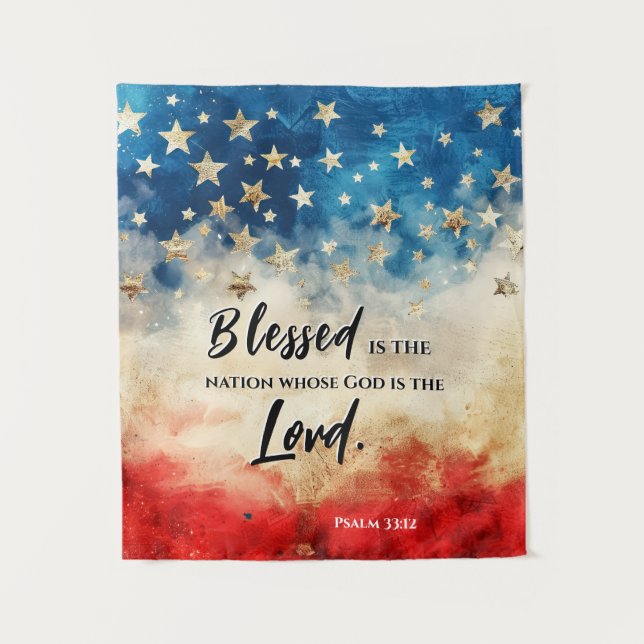 Psalm 33:12 Gesegnet ist die Flaggenbibel der Nati Wandteppich (Vorderseite)