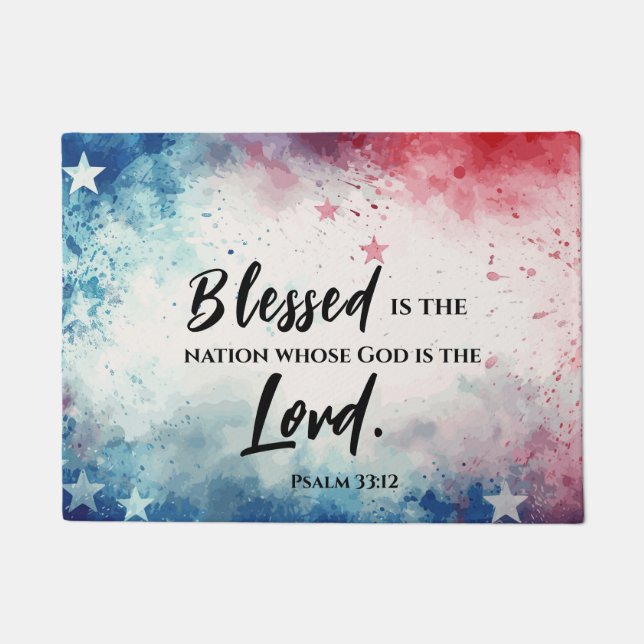 Psalm 33:12 Gesegnet ist die Nation Bible Verse Fußmatte (Vorderseite)