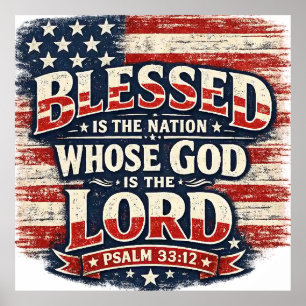 Psalm 33:12 Gesegnet ist die Nation Patriotisch Poster