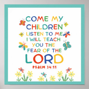 Psalm 34:11 süßer Bibelvers für Kinder Poster