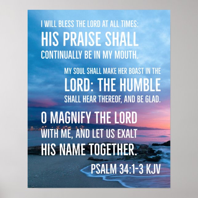 Psalm 34:1-3 Ich werde den LORD zu jeder Zeit segn Poster (Vorne)