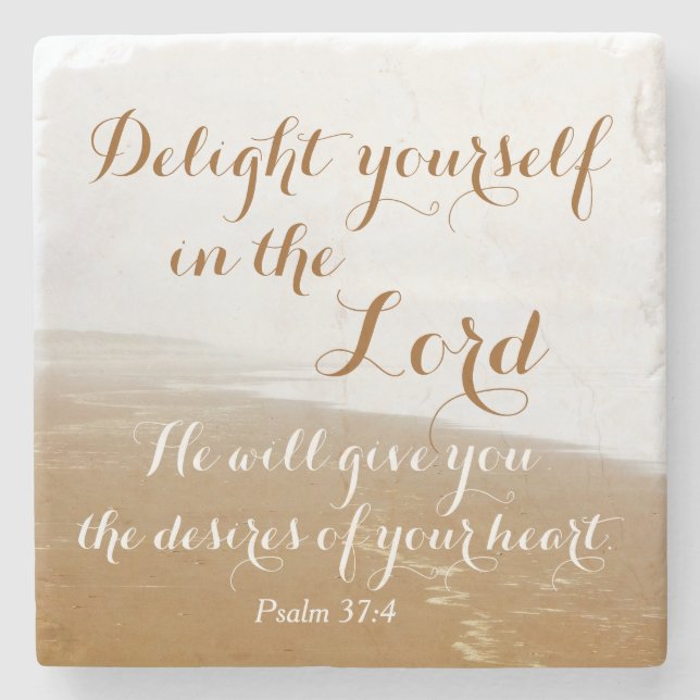 Psalm 37:4 Bibelverse, Sandy Ocean Beach Steinuntersetzer (Vorderseite)