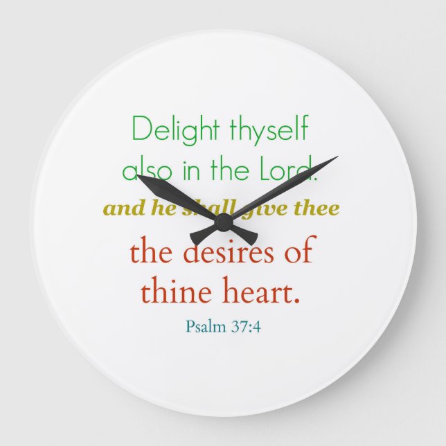 Psalm 37:4 "Delight..." Biblical Wall Clock Große Wanduhr (Vorderseite)