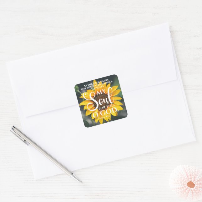 Psalm 42:1 Als die Hirschblume Sonnenblume Christl Quadratischer Aufkleber (Umschlag)