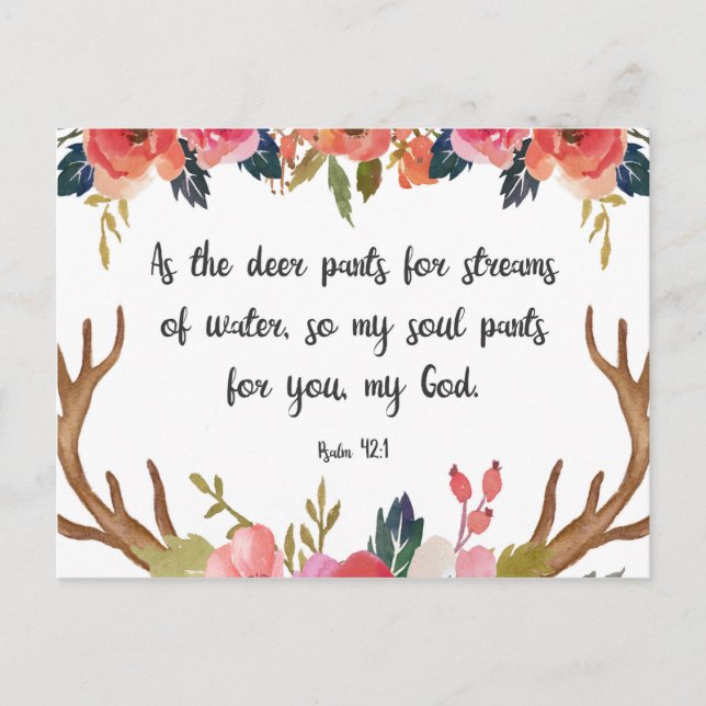 Psalm 42:1, Floral Antlers Bible Verse Postkarte (Vorderseite)