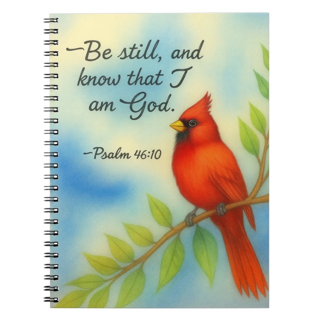 Psalm 46:10 Be Still Red Cardinal Scripture Nature Notizblock (Vorderseite)
