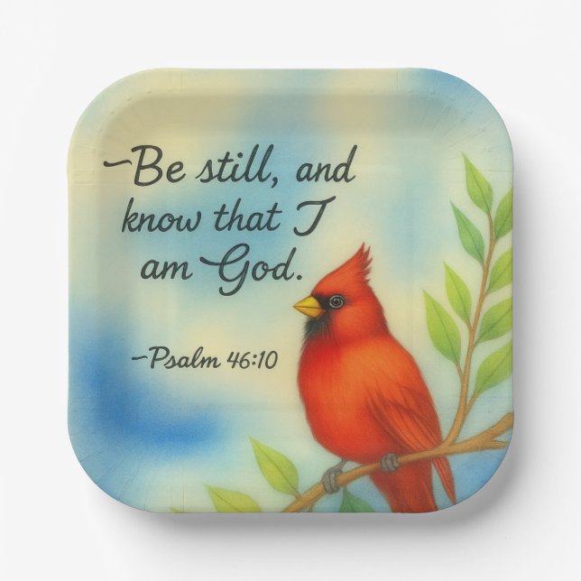 Psalm 46:10 Be Still Red Cardinal Scripture Nature Pappteller (Vorderseite)