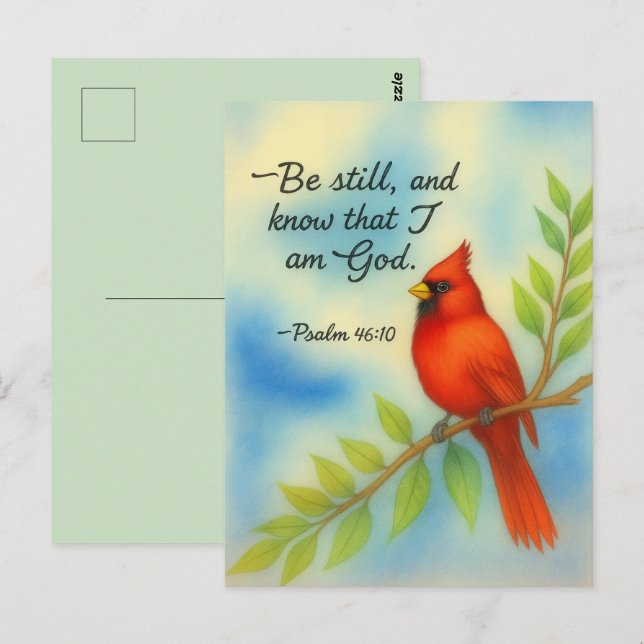 Psalm 46:10 Be Still Red Cardinal Scripture Nature Postkarte (Vorne/Hinten)