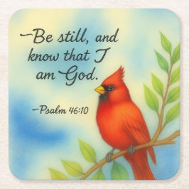 Psalm 46:10 Be Still Red Cardinal Scripture Nature Rechteckiger Pappuntersetzer